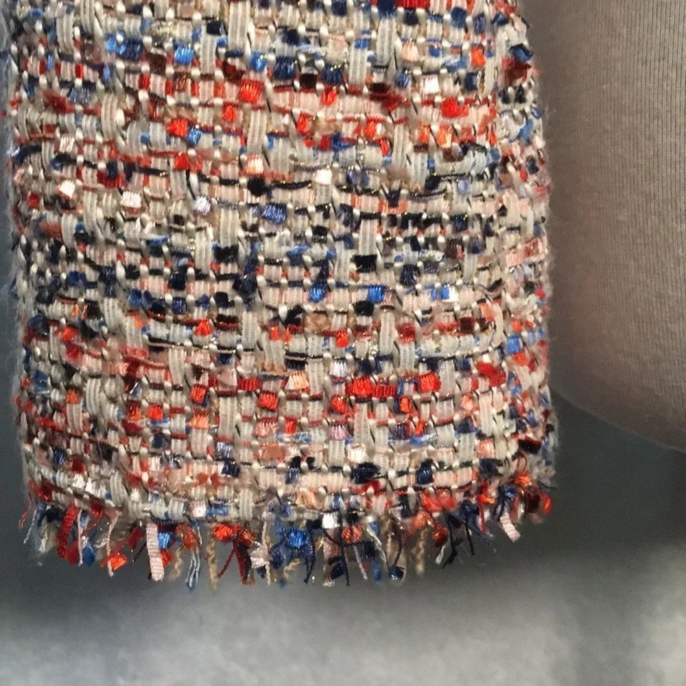 H&M | Multicolor Tweed collarless Blazer in Red and Blue Size 8